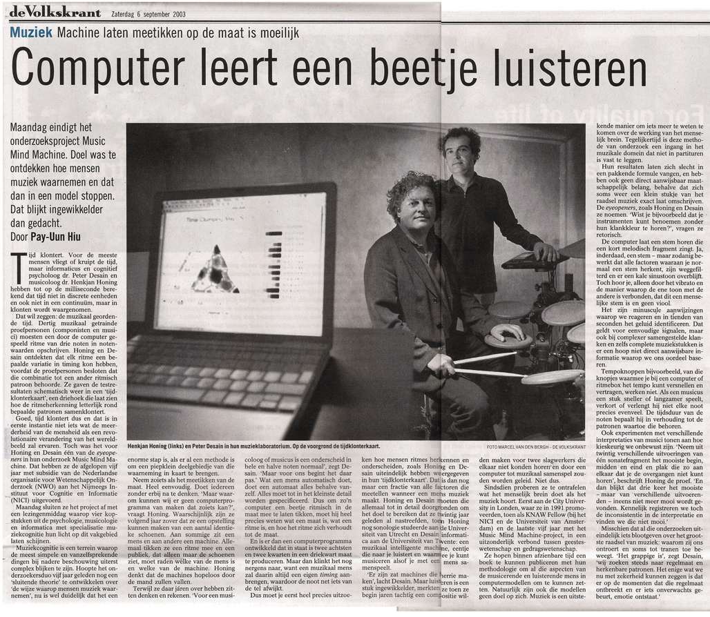 Volkskrant Wetenschapsbijlage, 06.09.2003