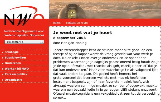 NWO-Cognitie programma, 15.01.2004