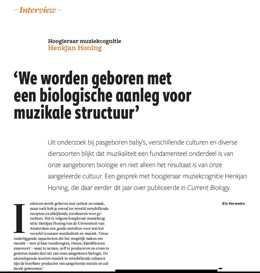 ’We worden geboren met een biologische aanleg voor muzikale structuur’